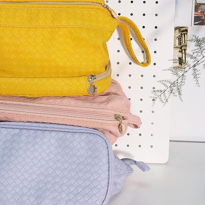 Abiudeng Large Capacity Makeup Bag Ladies Cosmetic Bag Travel Bag with Compartments Portable PU Leather Travel Makeup Bag with Handle