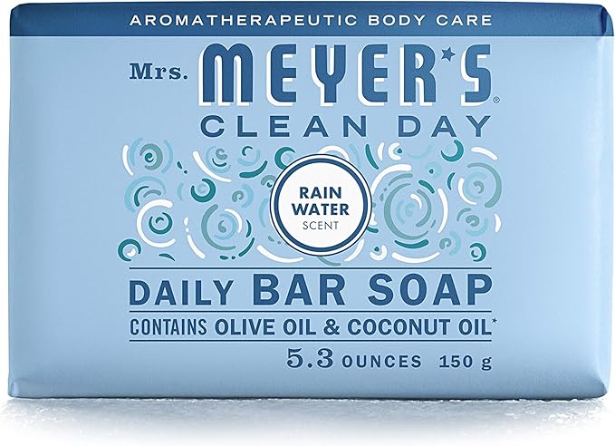 MRS. MEYER'S CLEAN DAY Bar Soap, Use as Body Wash or Hand Soap, Made with Essential Oils, Rain Water, 5.3 oz, 1 Bar