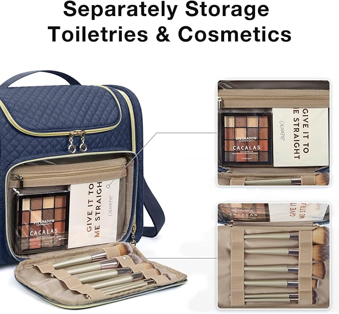 BAGSMART Travel Toiletry Bag, Toiletry Bag for Women, Water-resistant Cosmetic Makeup Bag, Large Capacity Travel Organizer for Full Sized Toiletries and Cosmetics, Navy Blue