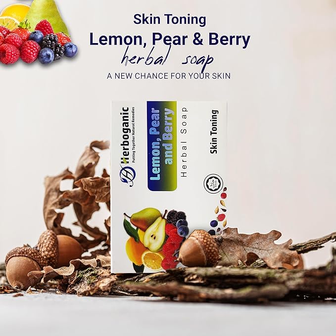 Lemon Pear and Berry Herbal Soap | Pack of 6 of 5oz soap Bar | Ideal for Men and Women, Soothing and Nourishing Soap for Moisturization