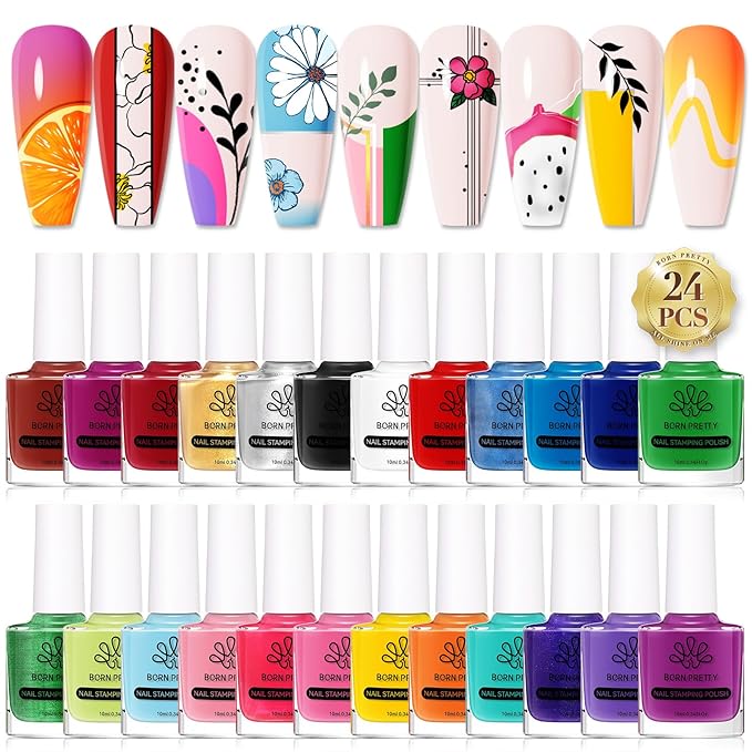 Born Pretty Nail Art Stamping Polish Halloween Nail Polish Set Manicure Print Nail Polish for Stamping Plates 24 Colors Bulk Nail Polish Set Gift Collection