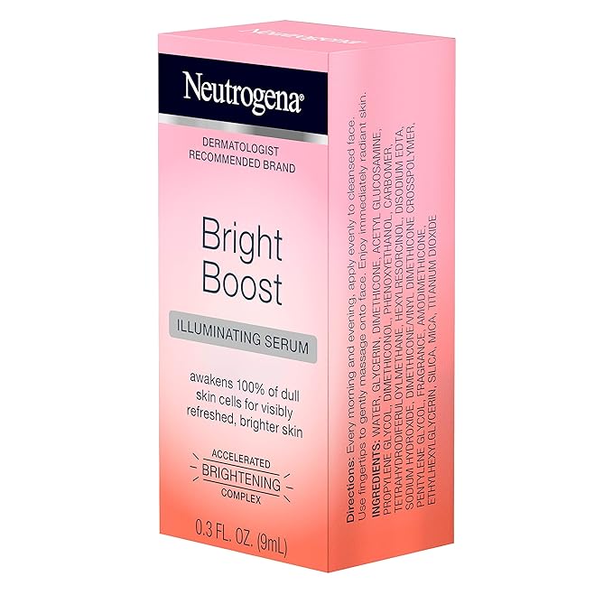 Neutrogena Bright Boost Illuminating Face Serum with Neoglucosamine & Turmeric Extract for Even Skin Tone, Resurfacing Serum for Face to Reduce Dark Spots & Hyperpigmentation, 0.3 fl. oz