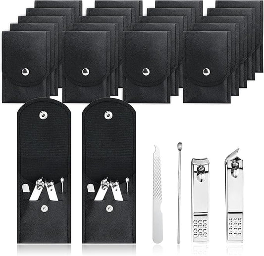 30 Sets Finger Nail Clipper Set Bulk,4 in 1 Black Adult Stainless Steel Travel Manicure Kit with Case Individually Wrapped Nail Clippers Bulk for Homeless,Hotel,Charity