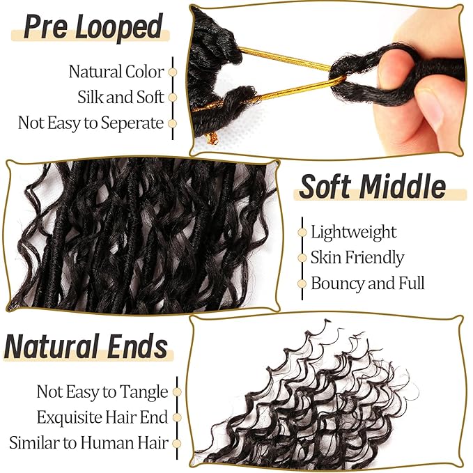 8 Packs Goddess Faux Locs Crochet Hair-18 Inch Boho Soft Locs Crochet Hair for Black Women (#1B, 18 Inch(Pack of 8))