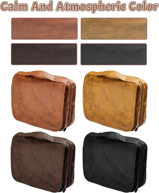 3-in-1 Extra Large Personalized Toiletry Bag For Men, Custom Engraved Leather Travel Organizer Bag, Engraved Name Waterproof Dopp Kit & Gifts for Him Husband Father (Father's Day, Christmas)
