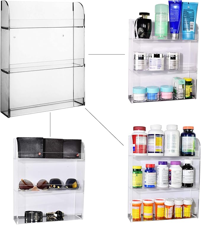 AMT Acrylic Nail Polish Racks for the Wall. CLEAR Nail Polish Display. Young Living Essential Oils Organizer. Holds up to 48 Btls. Plus a Microfiber Cloth for Cleaning Purposes (3 Tier- 48)