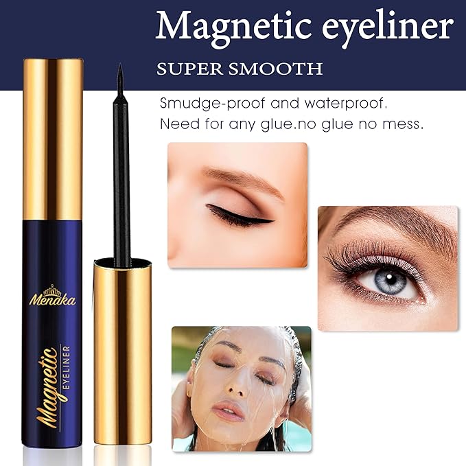 Menaka Magnetic Eyelashes Natural Look, 10 Pairs 3D Magnetic Lashes Kit with Applicator, 4 Tubes of Magnetic Liner, Updated Strongest Waterproof.Reusable Magnet Fake Eyelash.