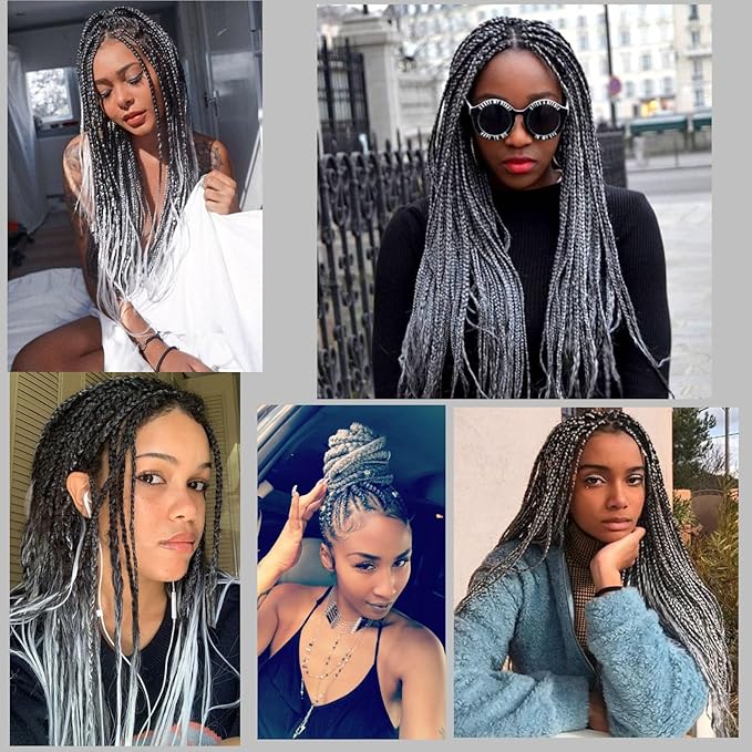 Pre-stretched Braiding Hair, Original Braid Hair Extensions, Hot Water Setting Crochet Hair Braids, Yaki Texture Easy Braiding Hair(28''-8packs, 1b/silver)