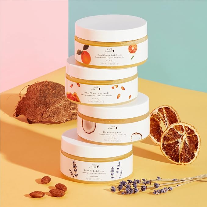 100% PURE Honey Almond Body Scrub Exfoliating Deep Clean with Sea Salts & Nourishing Oils - Natural Deeply Moisturizing Skincare - Vibrant Radiant Skin Restore & Pore Cleanse - Vegan - 10oz