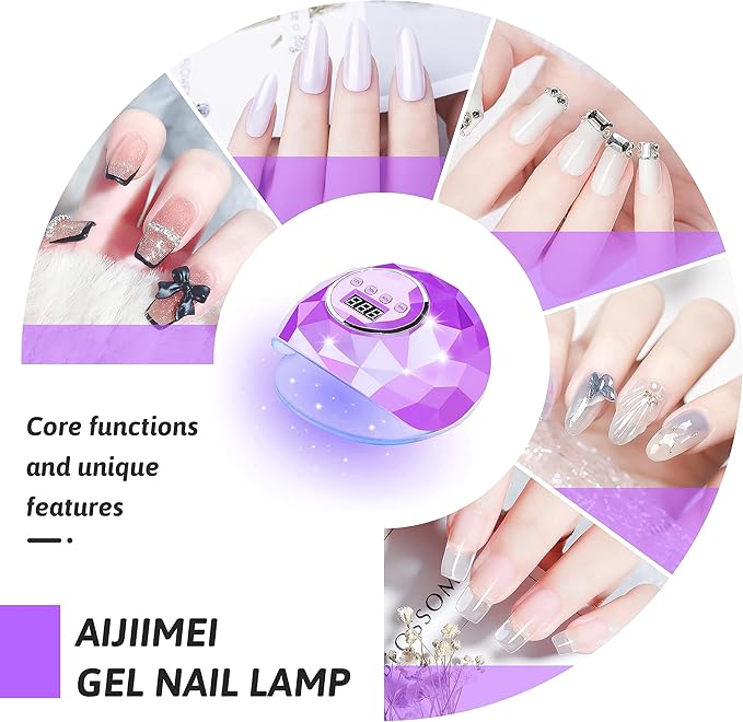 AIJIMEI Diamond Purple Nail Lamp Nail Dryer Nail Tools LED Gel Nail Lamp 86W Gel Nail Light Nail Polish Dryer for Professional and Beginner (Purple Diamond)