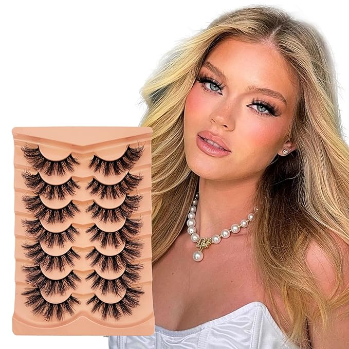 Mink Lashes Fluffy NINGLASH Wispy Lashes False Eyelashes Natural Look Fake Eyelash 15mm Faux 3D Mink Lashes Strips 7 Pairs Fluffy Lash Pack