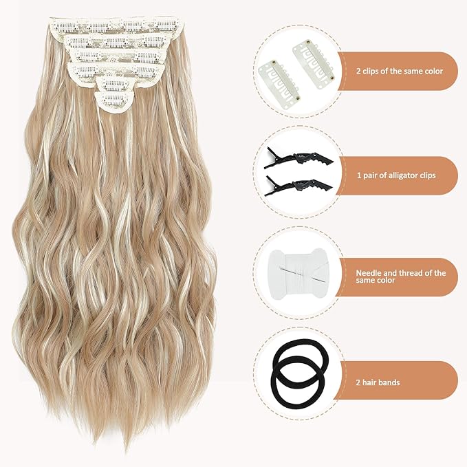 Clip in Hair Extensions for Women - 20 Inch Long Wavy Brown Extensions, 6PCS Light Brown & Blonde Hairpieces that Blend Naturally with Your Real Hair (20 Inch, Light Brown & Blonde)