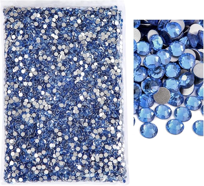 Blinginbox Flatback Rhinestones Bulk,14400pcs Crystal Round Loose Gemstones Glass Rhinestones for Crafts Makeup Nail Art Clothes Shoes DIY Decorations(SS10,2.7-2.9mm,Lt.Sapphire)