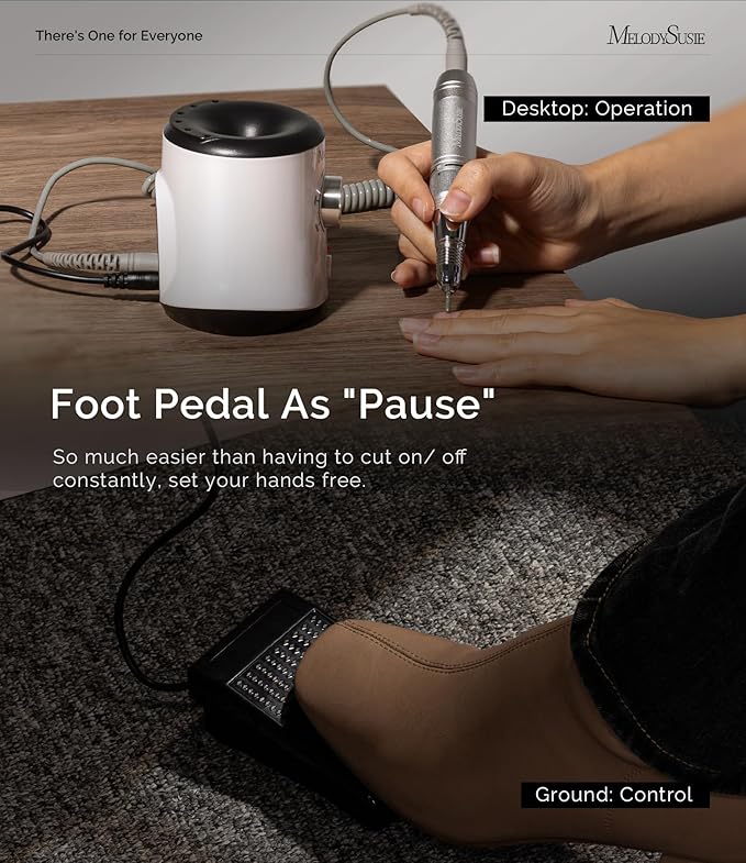 MelodySusie Electric Nail Drill with Foot Pedal, 30000RPM Professional Nail File Bits & Sanding Bands Kit for Acrylic & Gel Nails, Efile Nail Drill Set for Manicure Pedicure Polishing, Scarlet White