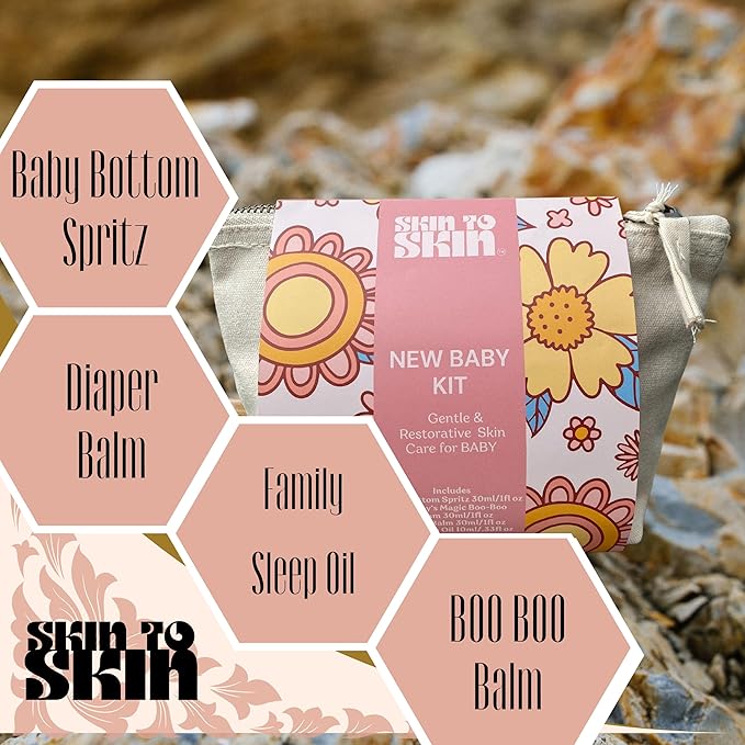Skin to Skin New Baby Kit - 4 Piece Set in Cosmetic Bag - Organic Baby Butt Balm - Postpartum Essentials