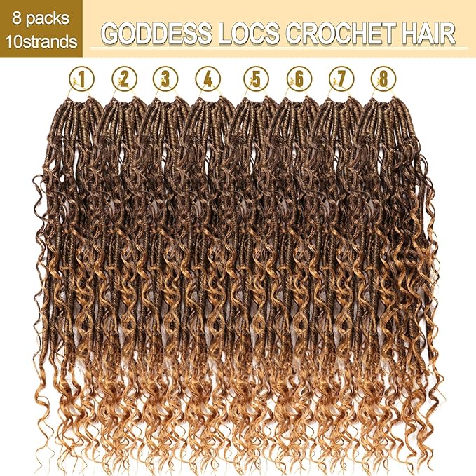 8 Packs Goddess Faux Locs Crochet Hair-18 Inch Boho Soft Locs Crochet Hair for Black Women (T27, 18 Inch(Pack of 8))