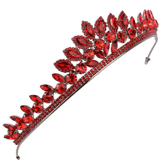 LIMELIA Women's Tiara for Henna Wedding Party|Glitter Hair Accessories for Bridal Birthday Pageant Prom Halloween Costume Christmas Party, Queen Princess Crowns | Leaf Model-Red
