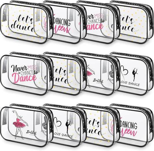 Abbylike 12 Pcs 7 x 4.7 x 2.4'' Cosmetic Bag Gifts Accessories for Makeup Bags Clear PVC Cheer Case Toiletry Zipper Pouch for Women Christmas Xmas (Dance Theme)