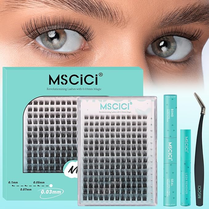 FluffDuo.03 EyeLash Clusters Kit 3D Volume 8-16mm D Curl - DIY Cat Eye Volume Look Eyelash Extensions Kit Ultra-Soft Fluffy Lashes Individual Fake Eyelashes Clusters Kit WideSpan Invisible Lash Band