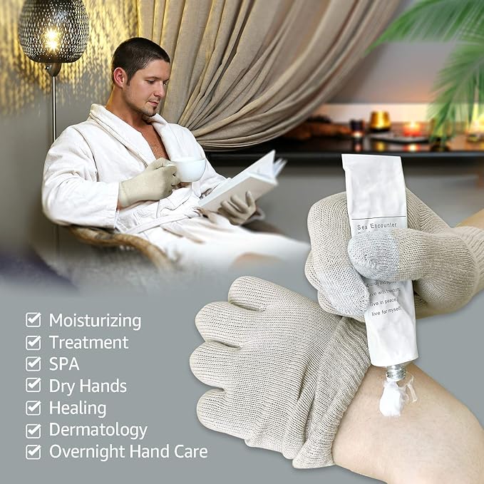 Evridwear Unisex Moisturizing Cotton Gloves with Touchscreen Fingertips for Eczema Beauty Cosmetic Dry Hands Sensitive Irritated Skin Therapy Overnight Bedtime, 6 Pairs, Lightweight-Beige, XS