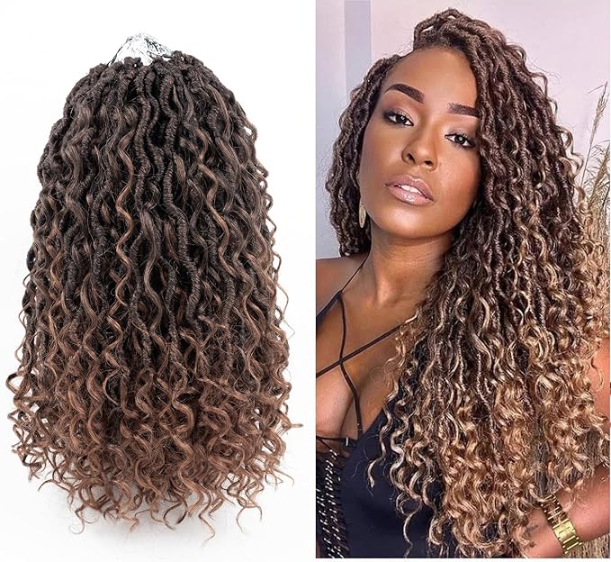 Aipin Goddess Locs Crochet Hair 14 Inch Boho River Locs Hippie Locs Wavy Crochet With Curly Hair In Middle And Ends Braids Hair Extensions (7Packs,14 inch, T30)