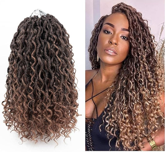 Aipin Goddess Locs Crochet Hair 14 Inch Boho River Locs Hippie Locs Wavy Crochet With Curly Hair In Middle And Ends Braids Hair Extensions (7Packs,14 inch, T30)