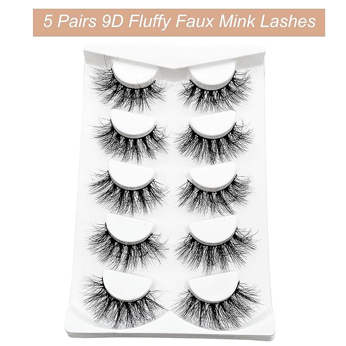 False Eyelashes Mink Lashes Fluffy Dramatic 20mm Long Faux Mink Eyelashes D Curl Wispy Fake Lashes Pack Look Like Extension