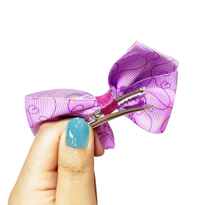 Disney Wish Kids Hair Bows - Hair Accessories Set - 7 Pcs 4 Inch Bow Bundle - Hair Bows for Girls - Different print on each clip - Alligator Clip - Ages 3+