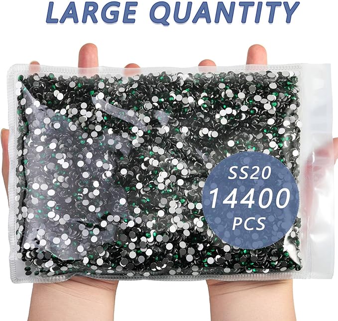 Beadsland Flatback Rhinestones Bulk,14400pcs Green Rhinestones for Nails Crafts Clothes DIY Decoration, Emerald, SS20, 4.6-4.8mm