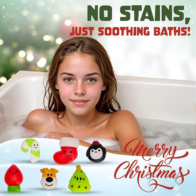 Christmas Bath Bombs for Kids with Surprise Toys Inside (6 Pack) - Holiday Gifts and Stocking Stuffers for Boys and Girls - Bubble Treats with Cheerful Scents, USA Made by Two Sisters