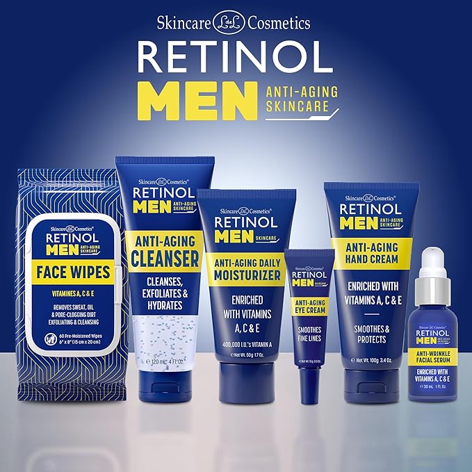 Retinol Men Facial Serum - Vitamin-Enriched, Smooth Fine Lines & Wrinkles + Retinol Men Gel Cleanser Gently Exfoliates skin for Improved Texture