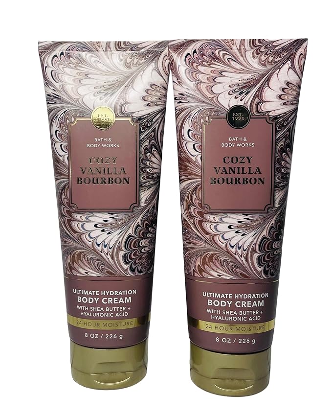 Bath and Body Works Cozy Vanilla Bourbon Body Cream, 8 oz, Pack of 2