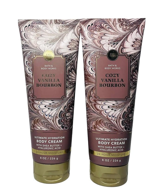 Bath and Body Works Cozy Vanilla Bourbon Body Cream, 8 oz, Pack of 2