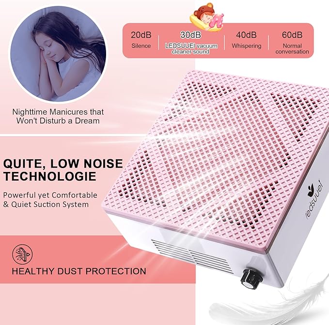 80W Nail Dust Collector LEDSUUEI: Super Powerful Dust Collector Nail Tech with Reusable Filter Adjustable Nail Vacuum Dust Collector Electric Dust Suction Machine for Acrylic Gel Nail Polishing