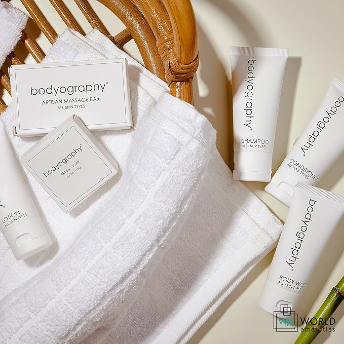 Bodyography Blanc-Bulk Artisan Massage Bar|200 Count, 1.8 oz Vanilla White Tea, Mini Travel Size Toiletries 100% Recyclable Individually Boxed Hotel Amenities, for All Skin Types