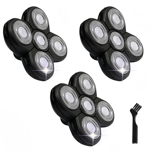 3 pcs Blades Refills Compatible with Freebird Head Shaver, 5 Blades Shaver Replacement Heads for Bald Men Freedom Grooming + 1 Cleaning Brush, Silver