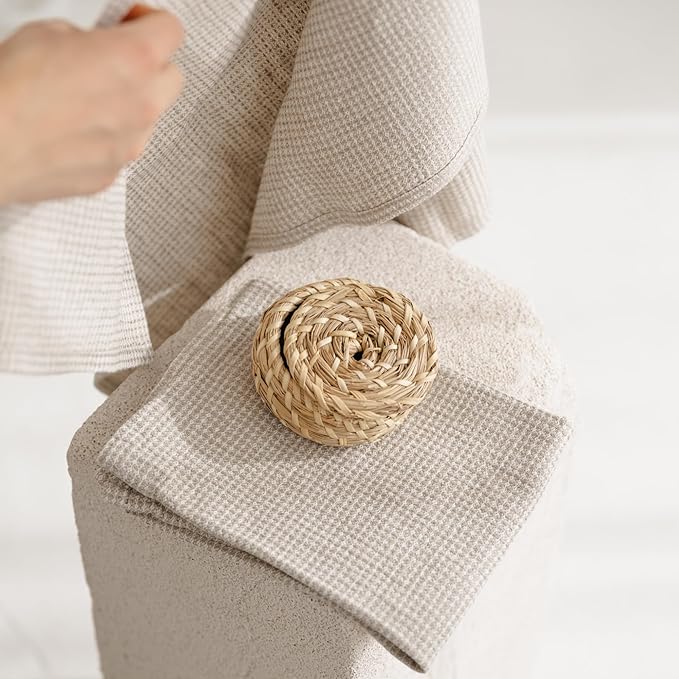 Linen Kitchen Towels - Waffle Towels 16x28-inch - Linen Hand Towels for Bathroom - Set of 2 Dish Towel White-Natural Lightweight Stonewashed Quick-Dry