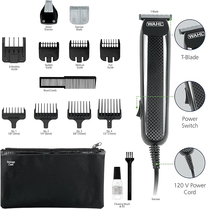 Wahl PowerPro Corded Detailer Trimmer Kit for Mens Grooming – for Beard, Mustache, Stubble, Ear, Nose, & Body Grooming – Model 9686