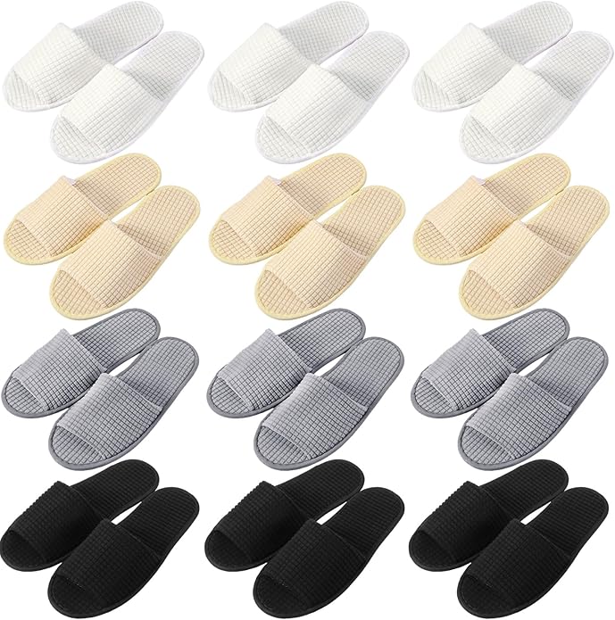 12 Pairs Disposable Slippers for Guests Open Toe Spa Slippers Bulk Disposable Sandals Soft Fleece for Man Women Spa Hotel Wedding Shoeless Home