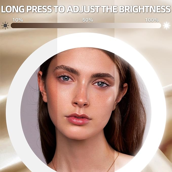 FENNIO Vanity Mirror with Lights, 13 inch COB LED Lighted Makeup Mirror, Round Makeup Mirror with Lights with 3-Color Lighting, 360° Rotation, Dimmable for Tabletop, Bedroom