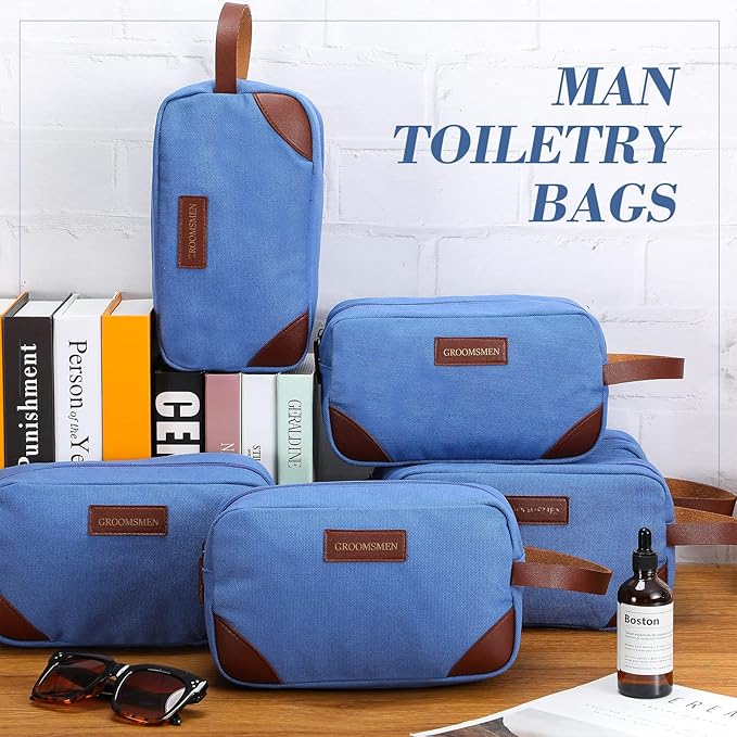 Eccliy 6 Set Groomsmen Gifts Men Toiletry Bags Men's Travel Shaving Kit Bathroom Bags Water Resistant Toiletry Case for Wedding Groomsman Proposal Gift Travel Accessories(Blue)