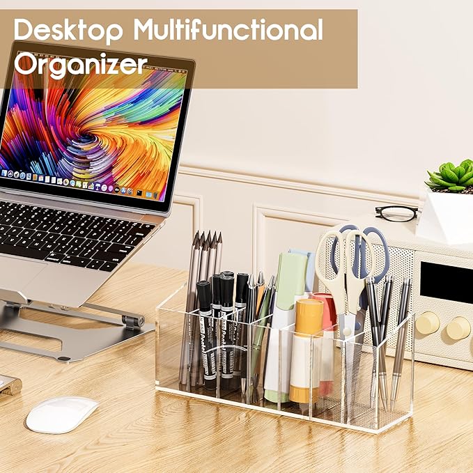 Acina 2PCS Clear Makeup Brush Holder Organizer, Acrylic Cosmetic Brushes Storage with 4 Slots, Eyeliners Display Case for Vanity Countertop