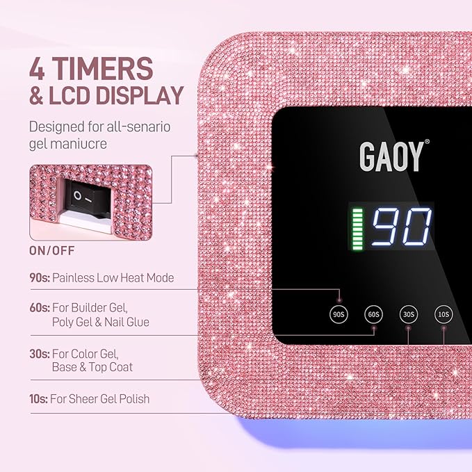 GAOY Cordless UV LED Nail Lamp for Gel Nails, Rechargeable UV Light, Professional Nail Dryer with 4 Timers, Automatic Sensor and Sensitive Mode for Fast Curing, Pink Diamond