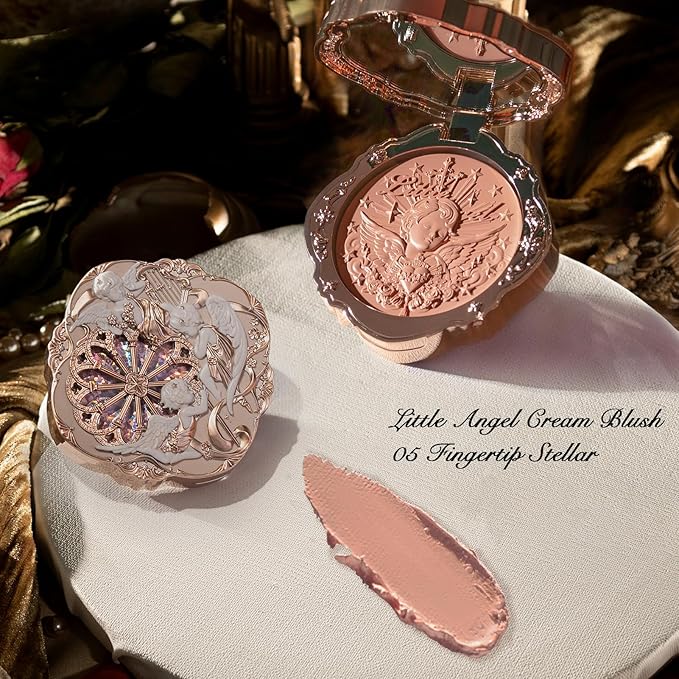 Flower Knows Little Angel Cream Blush,Buildable & Blendable Makeup Blush for cheeks,Soft & Long-lasting for Girls & Women(05 Fingertip Stellar,6g)