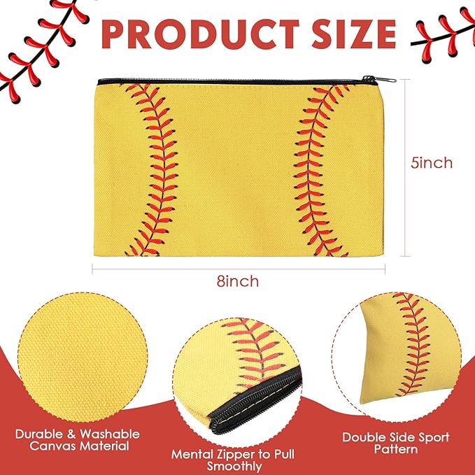 Eccliy 20 Pcs Softball Makeup Bags Bulk Sport Team Gifts Softball Cosmetic Bag Accessories for Women Toiletry Zipper Pouch Travel Canvas Gifts Stuff for Party Team Players Lover