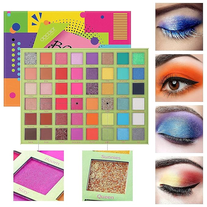 Docolor 17Pcs Colorful Makeup Brushes Set + 48Colors BOOM Eeyshadow Palette Ultra Pigmented Matte Shimmer Metallic Natural Blendable Cream Powder Long Lasting Waterproof Make Up Eye Shadow Palettes