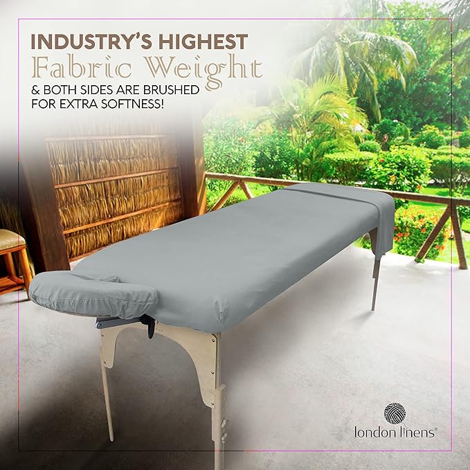 LONDON LINENS Soft Microfiber Massage Table Sheets Set 3 Piece Set - Includes Massage Table Cover, Massage Fitted Sheet, and Massage Face Rest Cover (Stone)