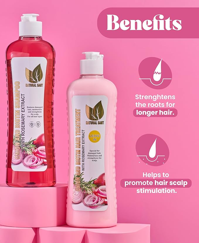 Onion Biotin and Rosemary Shampoo & Treatment Set for Stronger, Thicker and Longer Hair - Soft and Shine, Hair Loss and Thinning Hair, Growth Shampoo, Paraben Free, Silicone Free