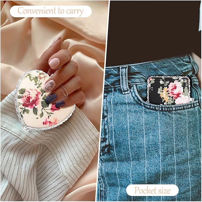 Blulu 16 Pcs Compact Mirror for Purse Small Flower Pocket Mirror Vintage Portable Floral Folding Tea Party Favors Birthday Gifts for Women Wedding Makeup Travel(Silver Edge)