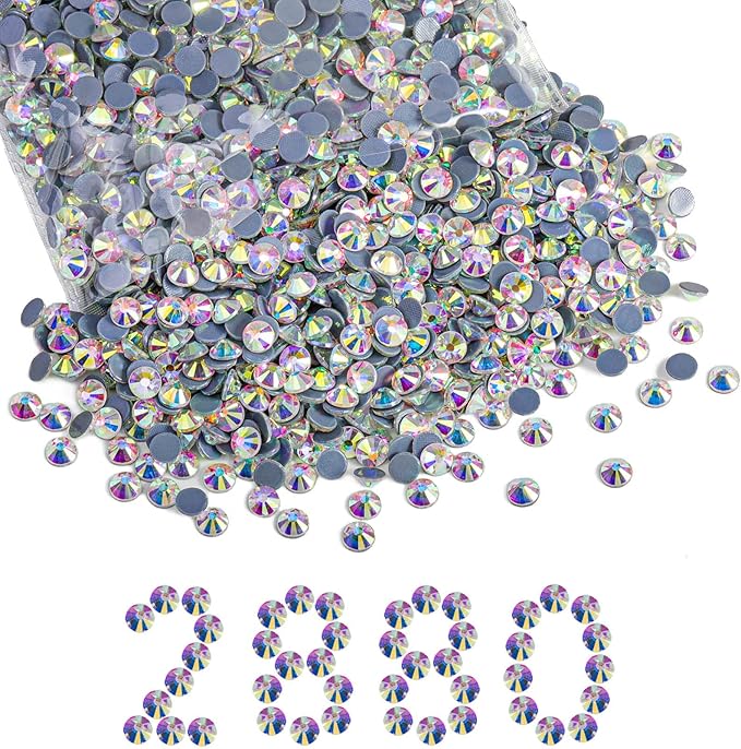 Beadsland Hotfix Rhinestones Bulk, 2880PCS Crystal Hot Fix Rhinestones for Crafts Clothes DIY Decoration, Crystal AB, SS30, 6.3-6.5mm